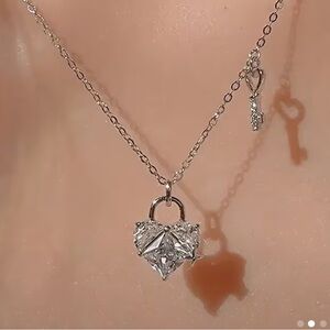 Heart Lock Pendant Necklace with Key Charm. New.